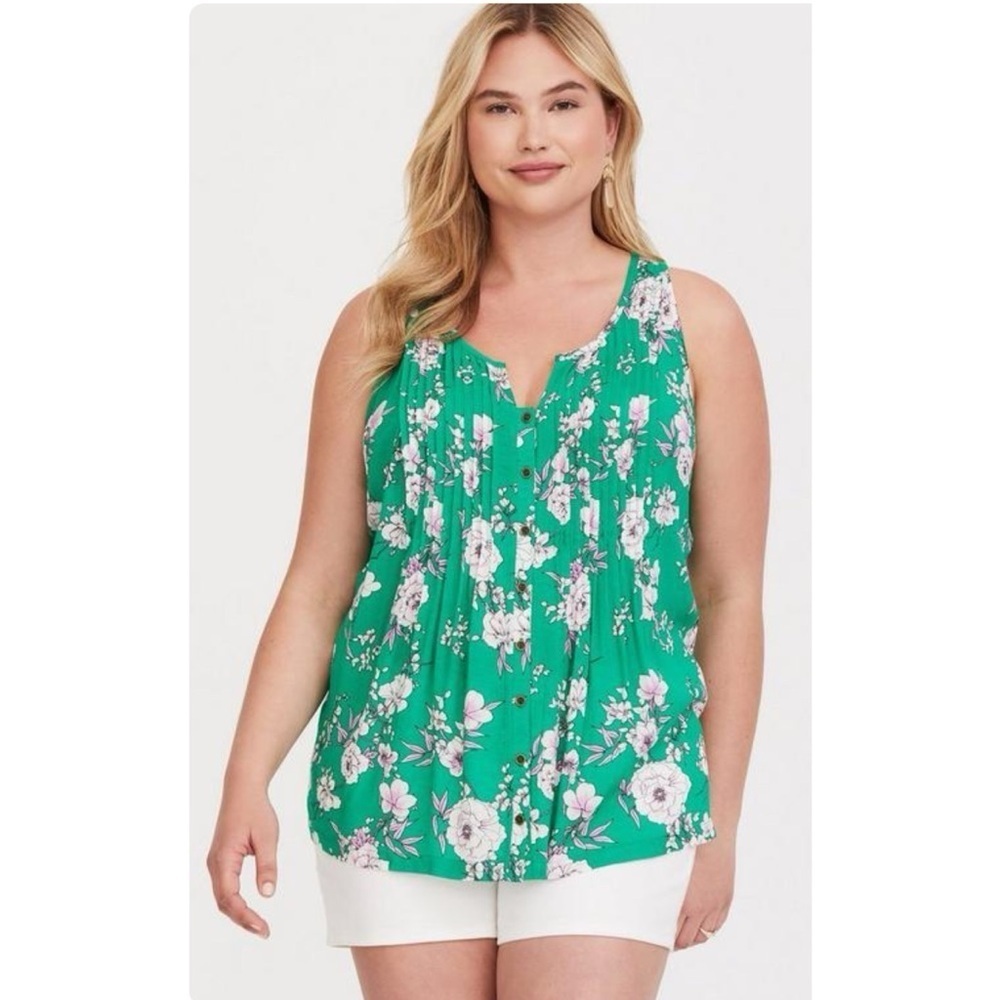 Torrid Green Casual Floral Pintuck Sleeveless Summer Tank GUC Size 3 (3X) #965
